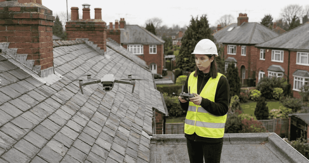Roof inspections Worcester conducted on residential property roof tiles and chimney