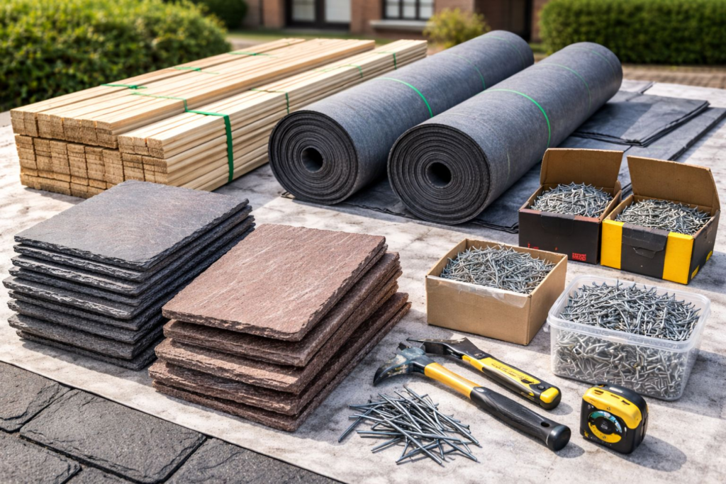 Premium roofing materials used for roof replacement Worcester including tiles and underlay