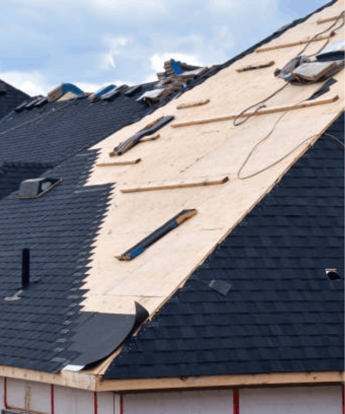Roof repairing residential property damaged roof.