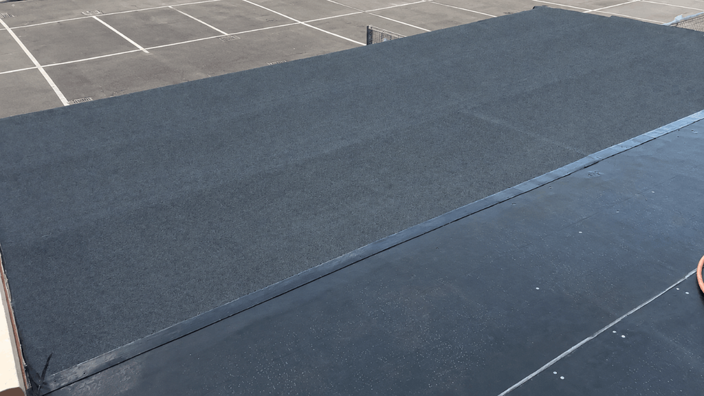 Flat roof showing a typical residential roofing system.
